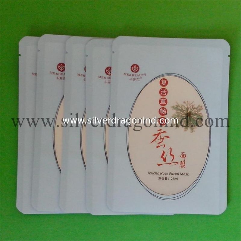 Aluminum Laminated Three-side sealed facial mask pouch with a clear wicket
