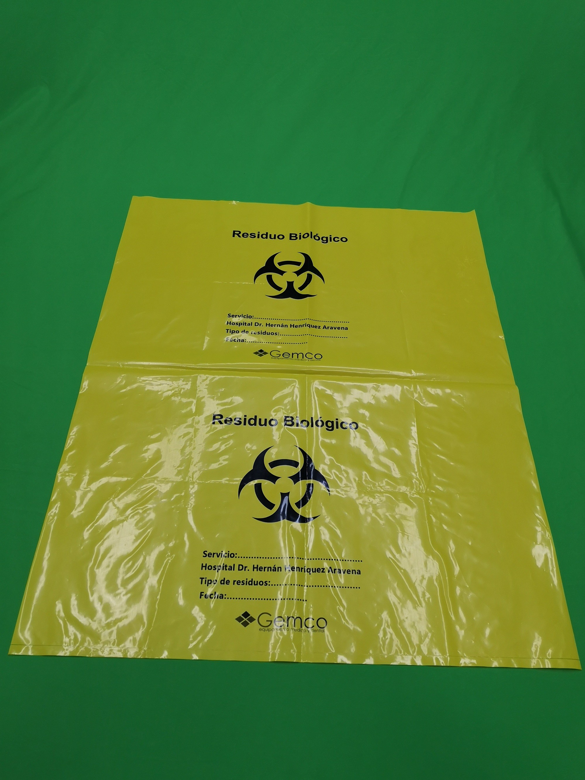 Yellow biohazard plastic bags, size 600x900x0.08mm, print one color one