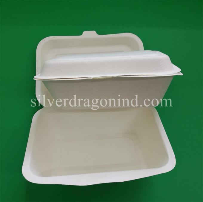 Disposable Biodegradable Sugarcane Pulp Paper Lunch Box, sugarcane clamshell 600ml