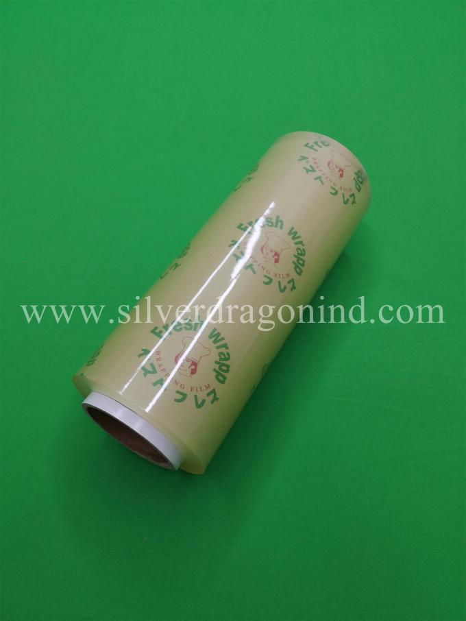 FDA approved Fresh wrapp PVC Cling Film 10microns x 300mm x 0.65kg N.W. +0.6kg core