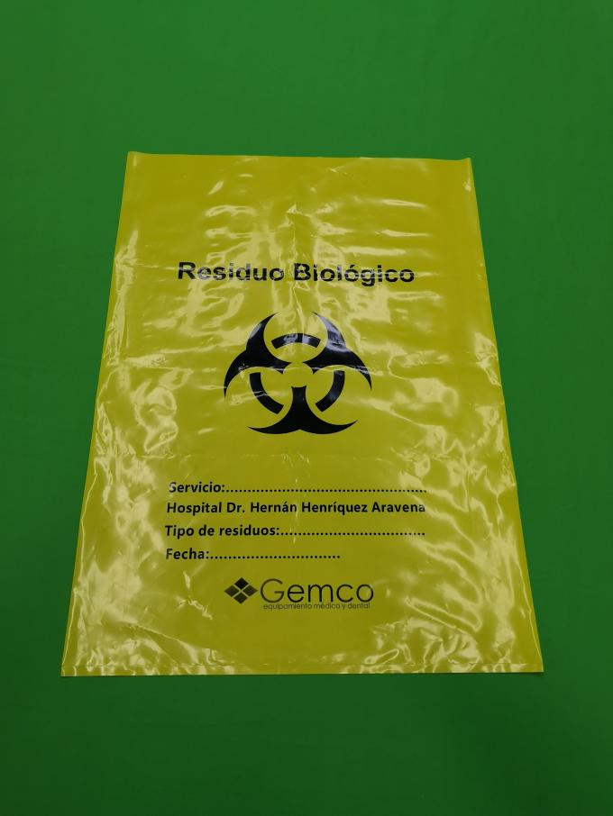 Yellow biohazard plastic bags, size 600x900x0.08mm, print one color one side, for hospital use