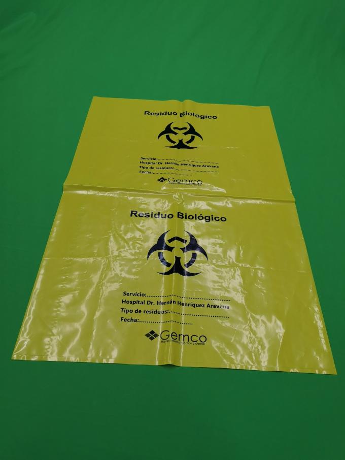 Yellow biohazard plastic bags, size 600x900x0.08mm, print one color one