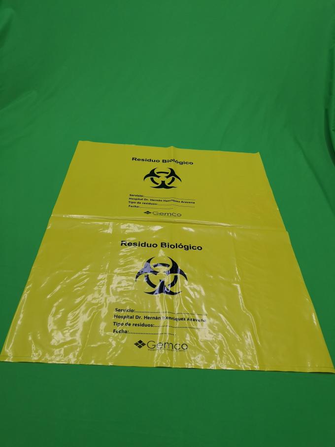 Yellow biohazard plastic bags, size 800x1000x0.08mm, print one color