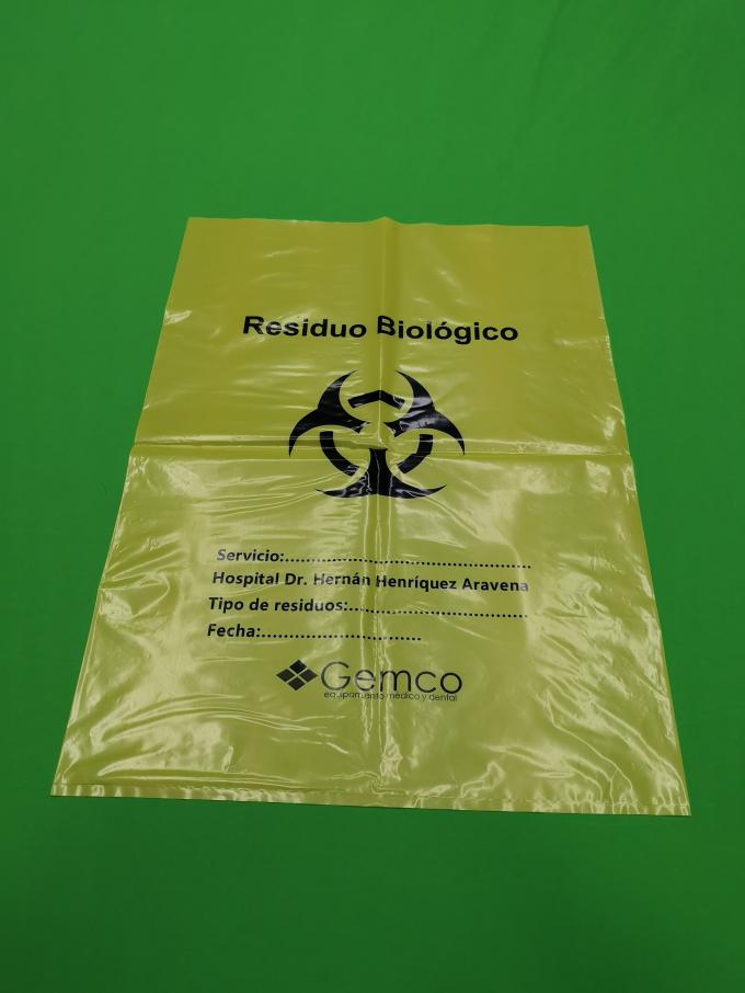 Yellow biohazard plastic bags, size 300x500x0.08mm, print one color one