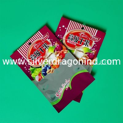 Custom snack packing bags with zipper and one side Aluminium, one side clear.
