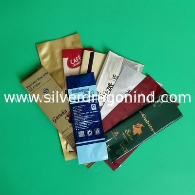 Custom coffee bags with valve, side-sealed, back-sealed, quad-sealed shape