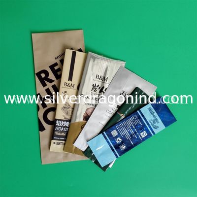 Custom coffee bags with valve, side-sealed, back-sealed, quad-sealed shape