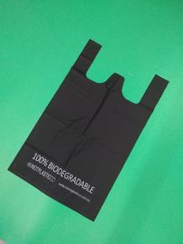 100% biodegradable black T-shirt bag, 1 color 1 side printed, size 0.025mm x (30+15)x50cm, withstand 5kg