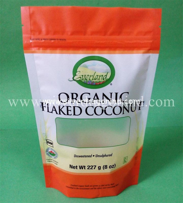 Stand up bags with zipper and tear notch for organic food packing