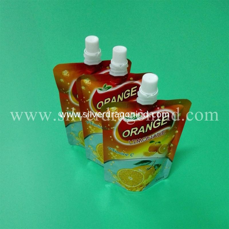 Food grade stand up pouch with spout for 200ml orange juice Packing（ doy packing)