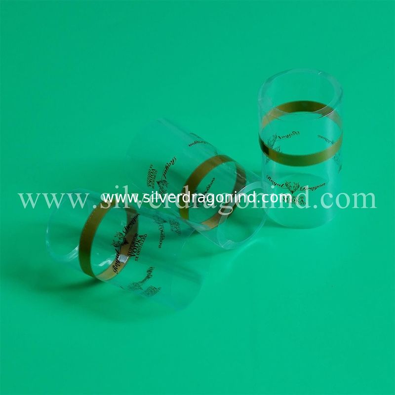 Clear PVC shrink cap seals with logo printed for 750ml spirit, no top cover, with tear strip
