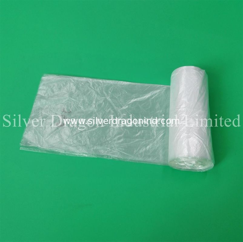 Clear HDPE trash liners on rolls,  6 microns