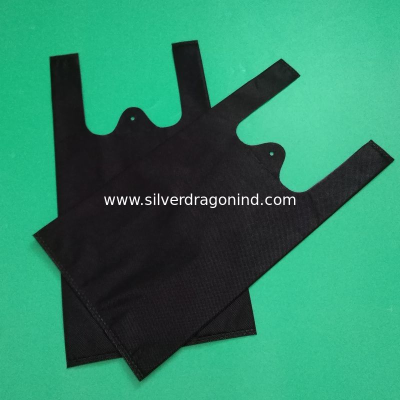 Biodegradable Non woven T-shirt shopping bag, black color, 30gsm, Tiny size 20+12x40cm,100% virgin, eco-friendly