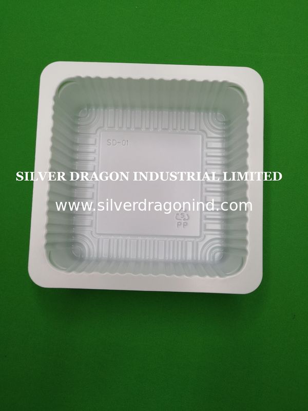 Food grade white plastic PP containers for tofu packing, dimension 139x139x38mm,film closure