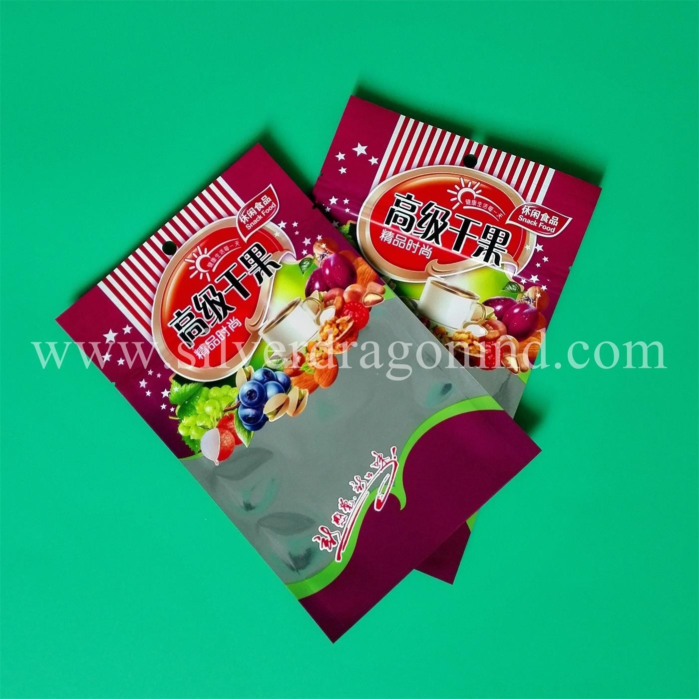 zipper snack food bags, one side Aluminium, one side clear.