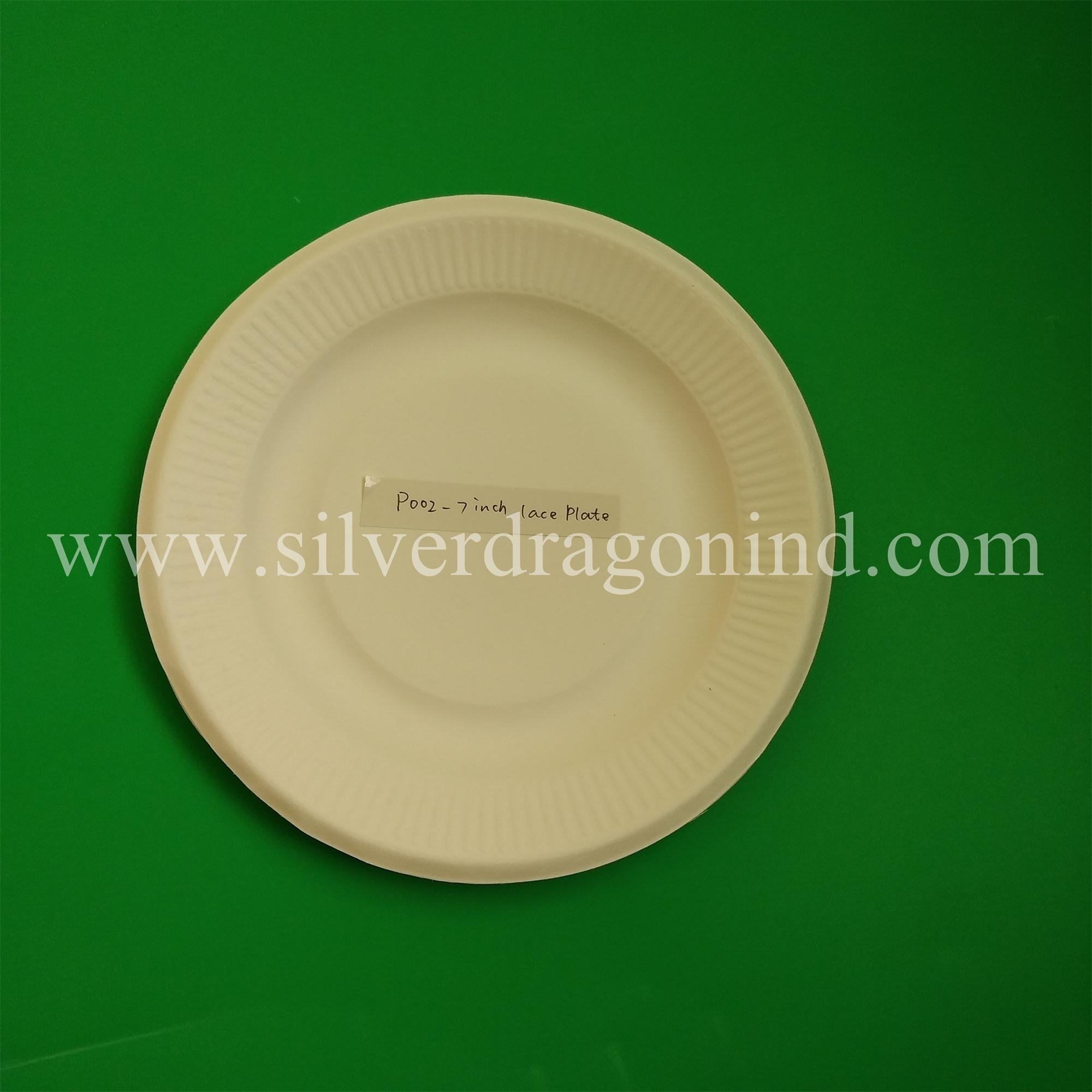 Biodegradable Sugarcane Pulp Paper lace plate, 7 inch Bagasse round