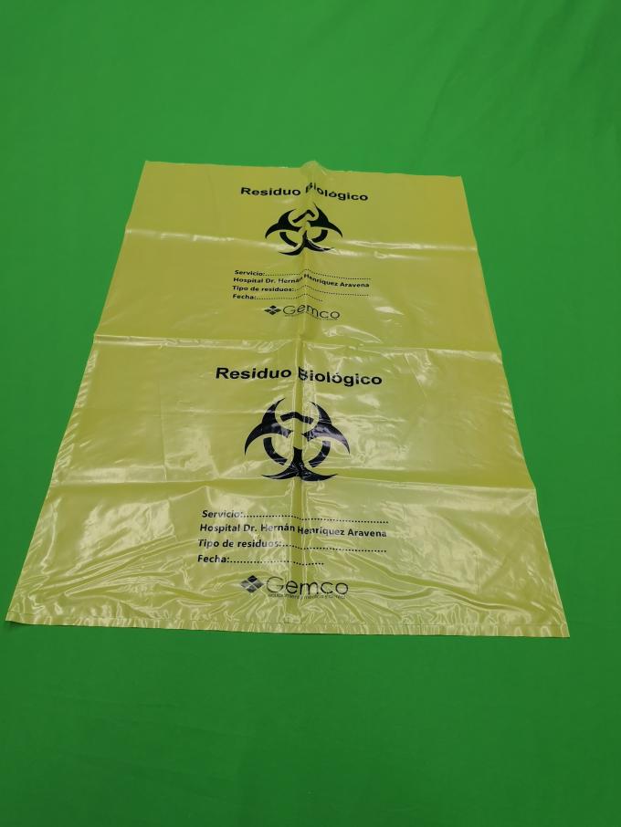 Yellow biohazard disposable bag, size 300x360x0.12mm, print one color